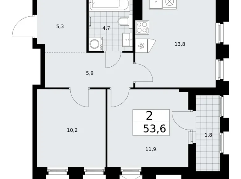 Wohnung 2 zimmer 54 m² Troizk, Russland