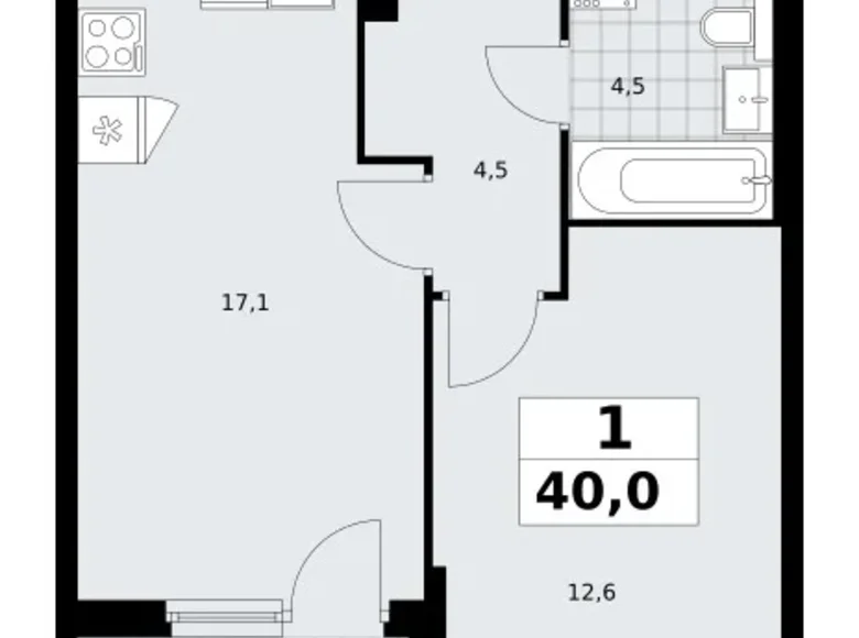Mieszkanie 1 pokój 40 m² Troick, Rosja