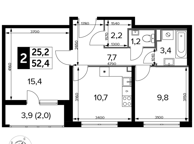 Mieszkanie 2 pokoi 52 m² Moskwa, Rosja