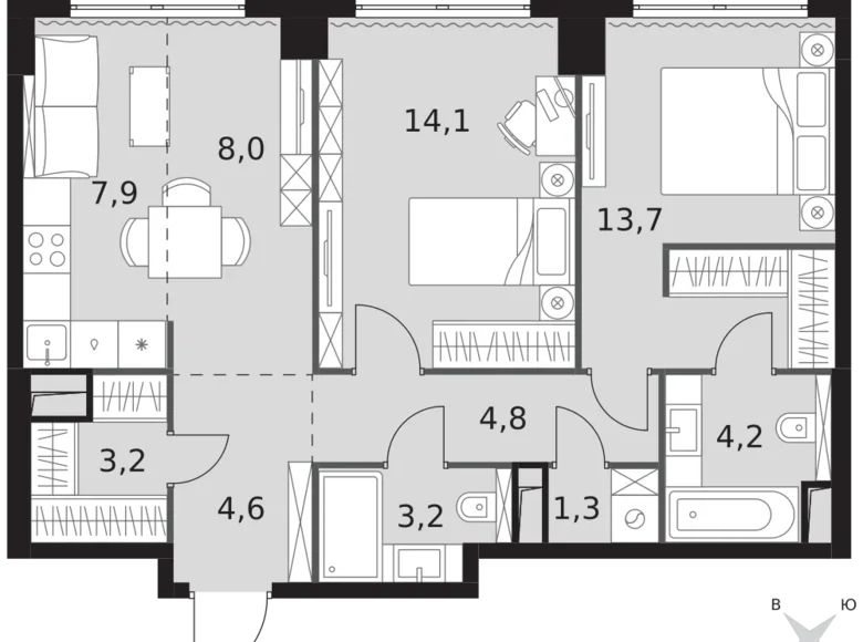 Appartement 3 chambres 65 m² North-Western Administrative Okrug, Fédération de Russie