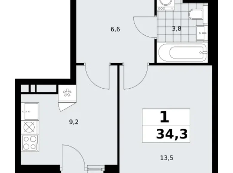 Квартира 1 комната 34 м² поселение Сосенское, Россия