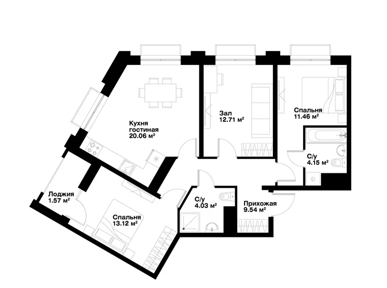 Квартира 3 комнаты 77 м² Ташкент, Узбекистан