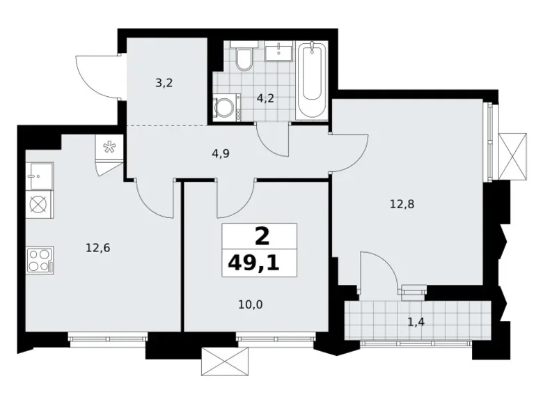 Wohnung 2 zimmer 49 m² Troizk, Russland