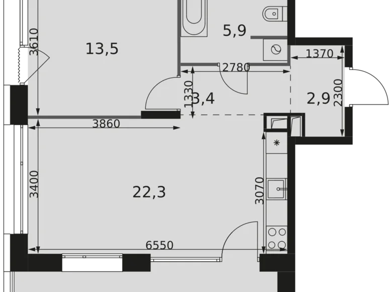 Квартира 2 комнаты 51 м² район Ростокино, Россия