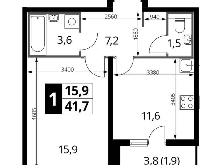 Apartamento 1 habitación 42 m² Nekrasovka District, Rusia