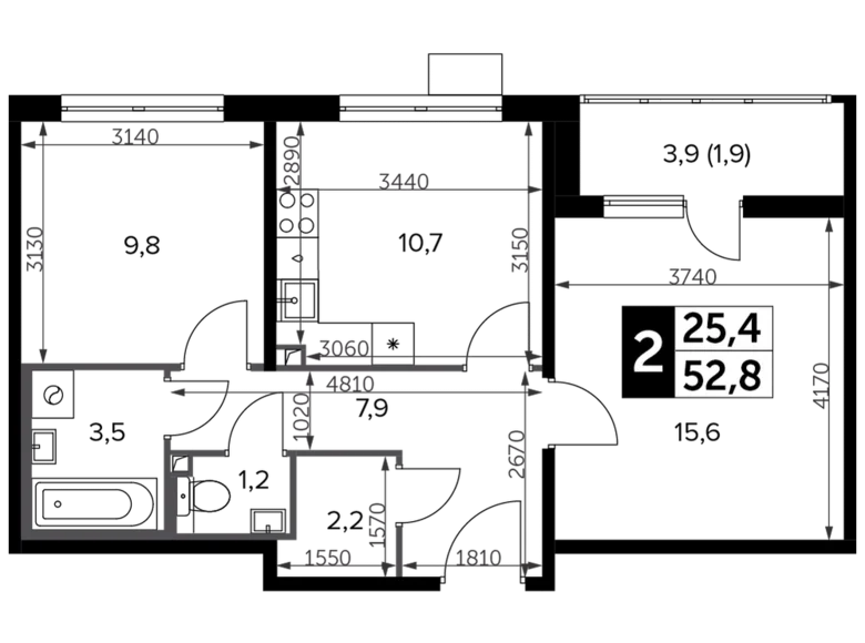 Appartement 2 chambres 54 m² Leninsky District, Russie