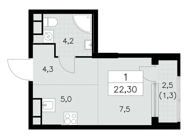 Квартира 1 комната 22 м² Юго-Западный административный округ, Россия