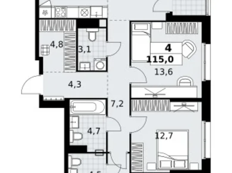 Mieszkanie 4 pokoi 115 m² Kommunarka, Rosja
