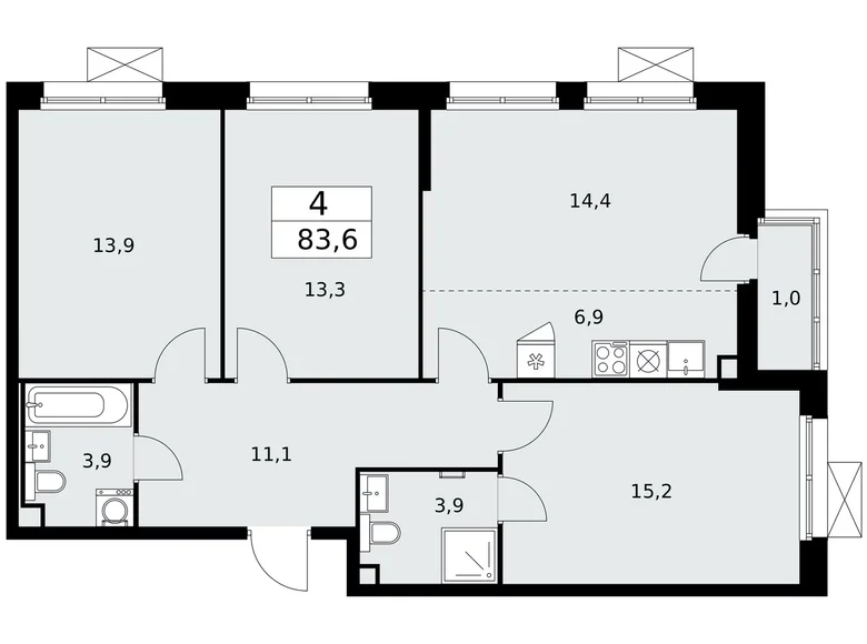 4 room apartment 84 m² Moscow, Russia
