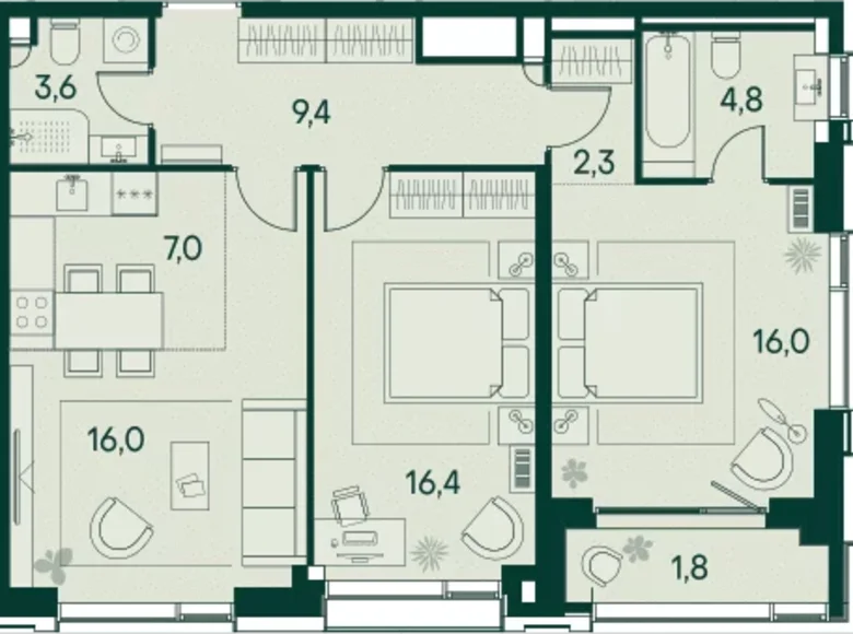 2 bedroom apartment 77 m² Moscow, Russia