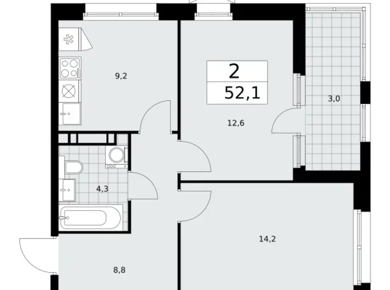 Apartamento 2 habitaciones 52 m² Moscú, Rusia