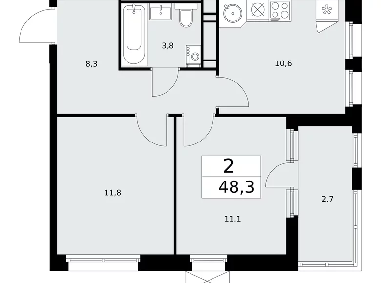 2 room apartment 48 m² Moscow, Russia