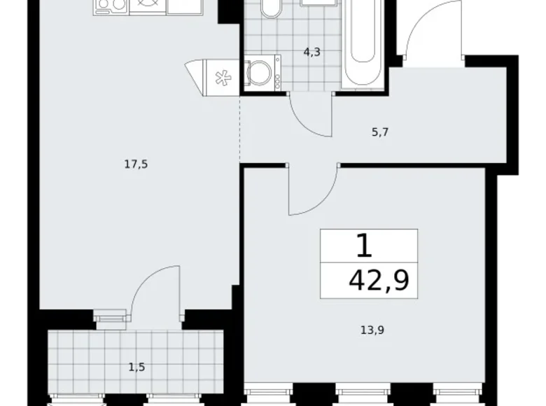 Mieszkanie 1 pokój 43 m² Troick, Rosja