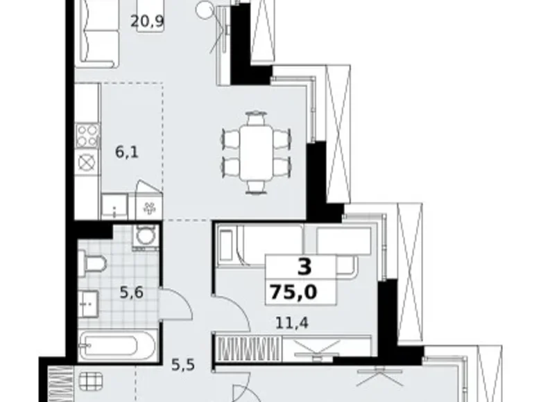 Квартира 3 комнаты 75 м² район Коммунарка, Россия