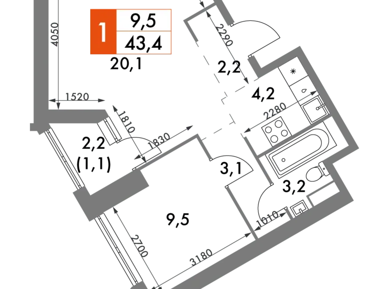 Mieszkanie 2 pokoi 43 m² Konkovo District, Rosja