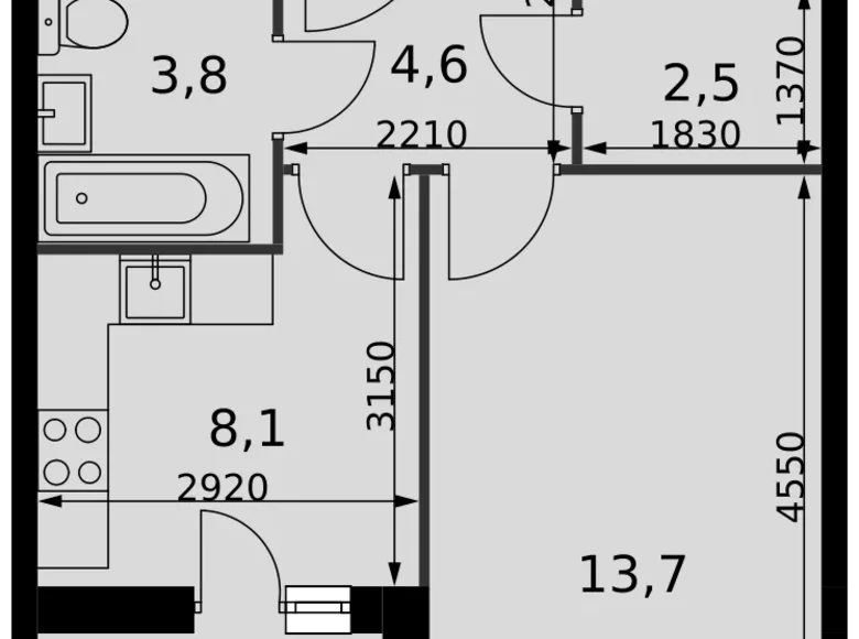 1 room apartment 34 m² Razvilka, Russia