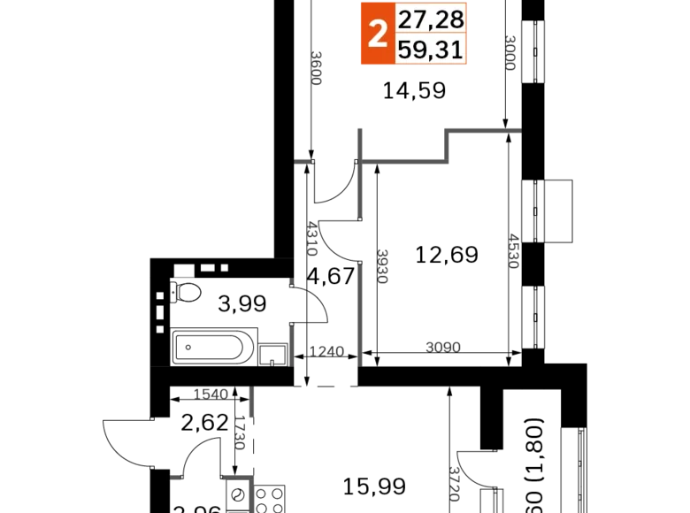 Квартира 2 комнаты 59 м² Одинцовский городской округ, Россия