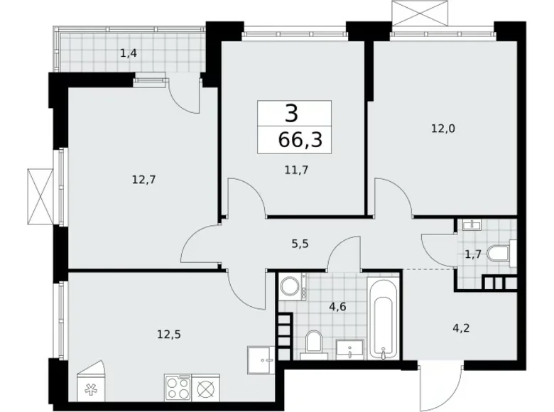 Mieszkanie 3 pokoi 66 m² poselenie Sosenskoe, Rosja