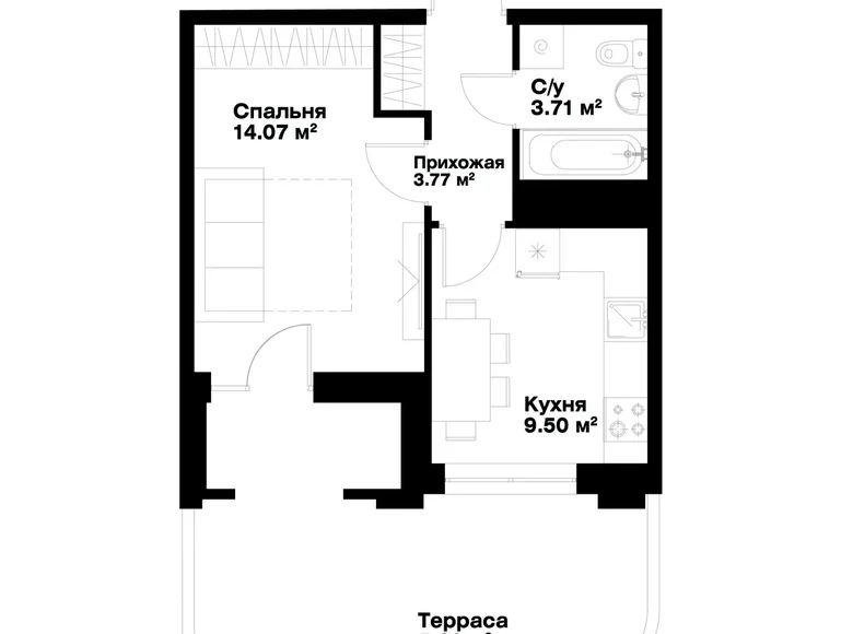 Kvartira 1 xona 37 m² Toshkentda