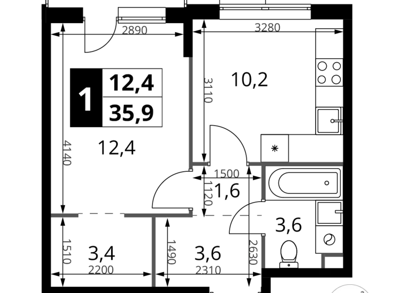 Wohnung 1 zimmer 36 m² Chimki, Russland