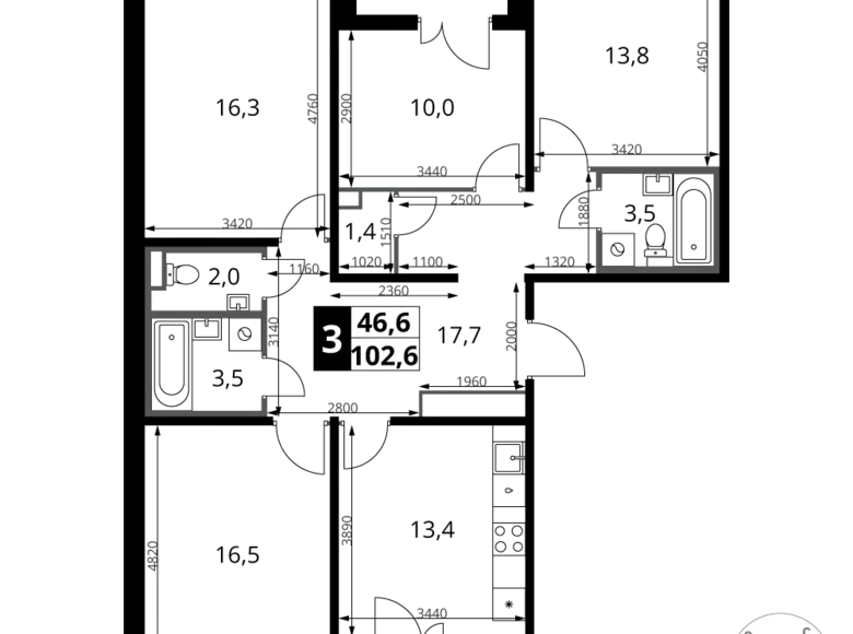 Wohnung 3 zimmer 103 m² Chimki, Russland