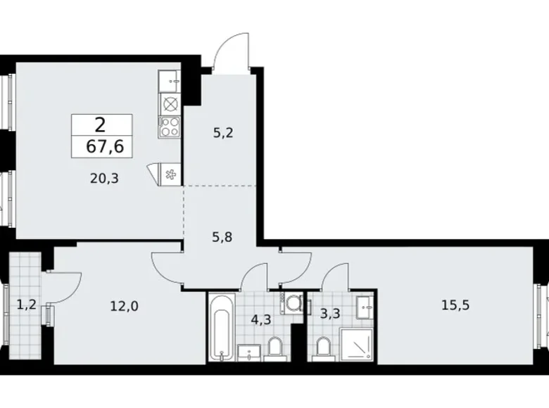 2 room apartment 68 m² Troitsk, Russia