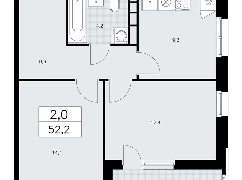 Apartamento 2 habitaciones 52 m² poselenie Sosenskoe, Rusia