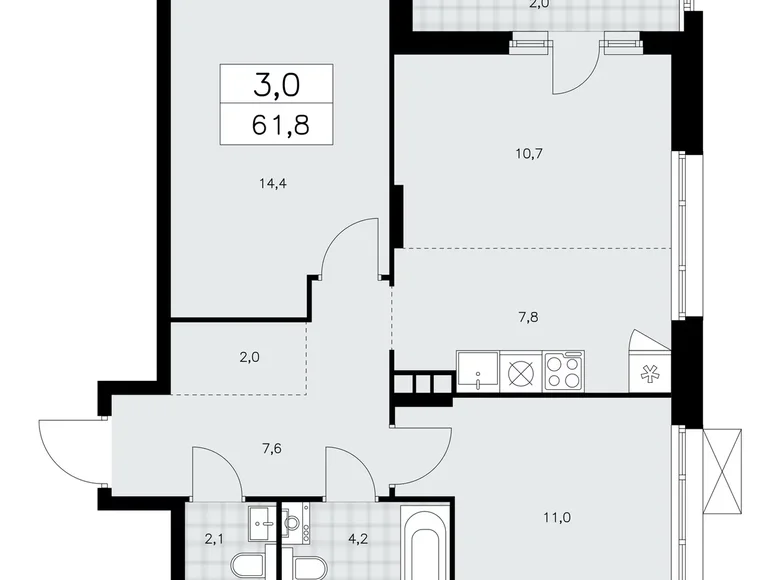 Appartement 3 chambres 62 m² poselenie Sosenskoe, Fédération de Russie