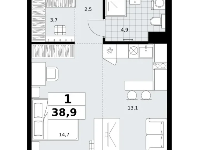 1 room apartment 39 m² Kommunarka, Russia