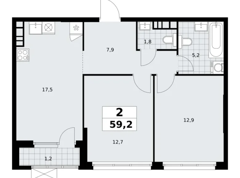 Wohnung 2 Zimmer 59 m² Südwestlicher Verwaltungsbezirk, Russland