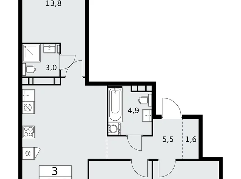 3 room apartment 81 m² Moscow, Russia