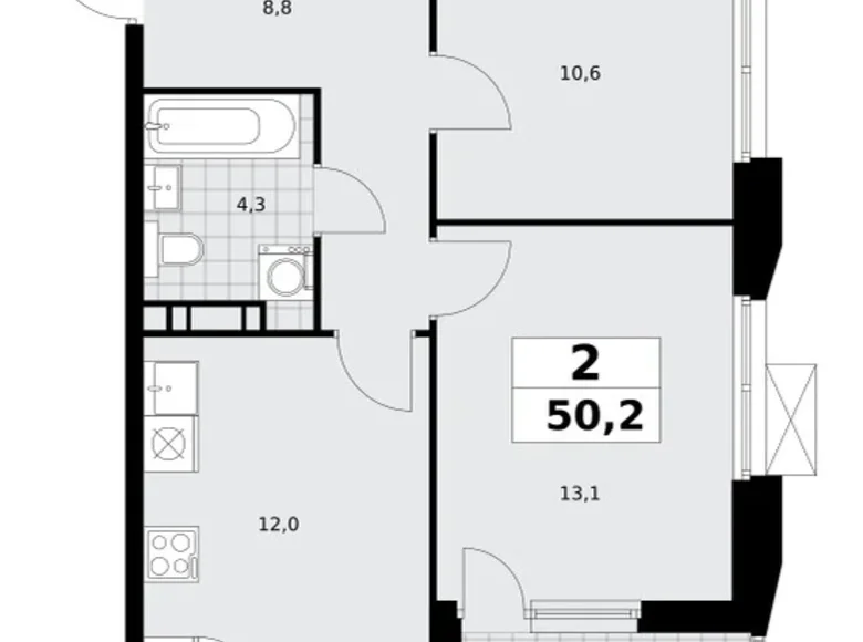 Appartement 2 chambres 50 m² poselenie Sosenskoe, Fédération de Russie