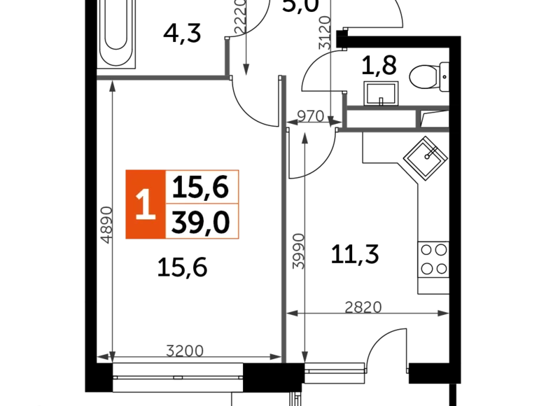 Wohnung 1 Zimmer 39 m² Veshki, Russland