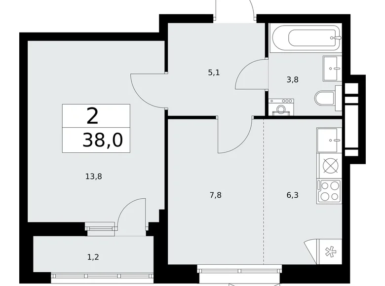 Appartement 2 chambres 38 m² Moscou, Fédération de Russie