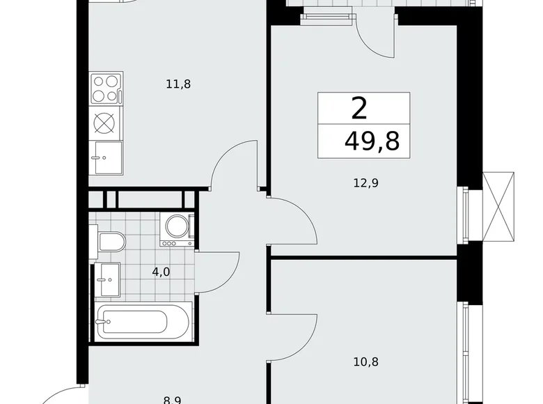 Wohnung 2 Zimmer 50 m² Moskau, Russland