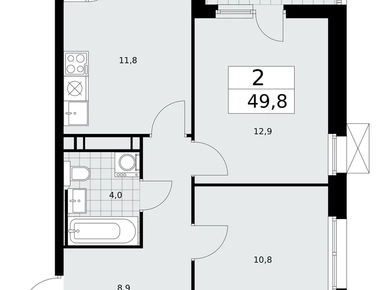 Квартира 2 комнаты 50 м² Москва, Россия