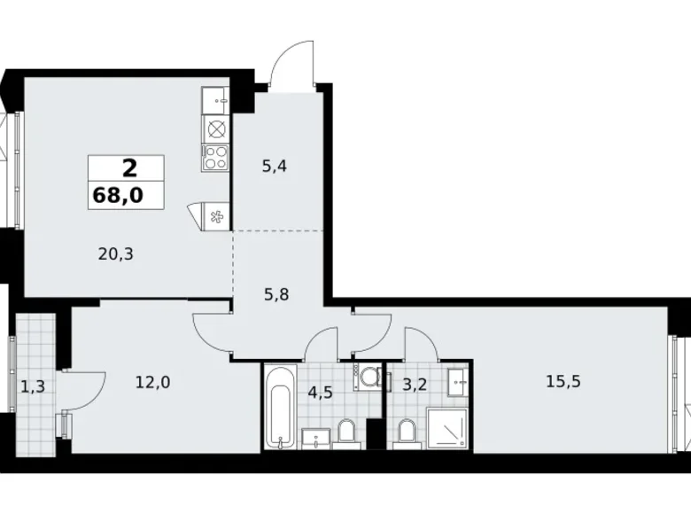 Apartamento 2 habitaciones 68 m² Troitsk, Rusia