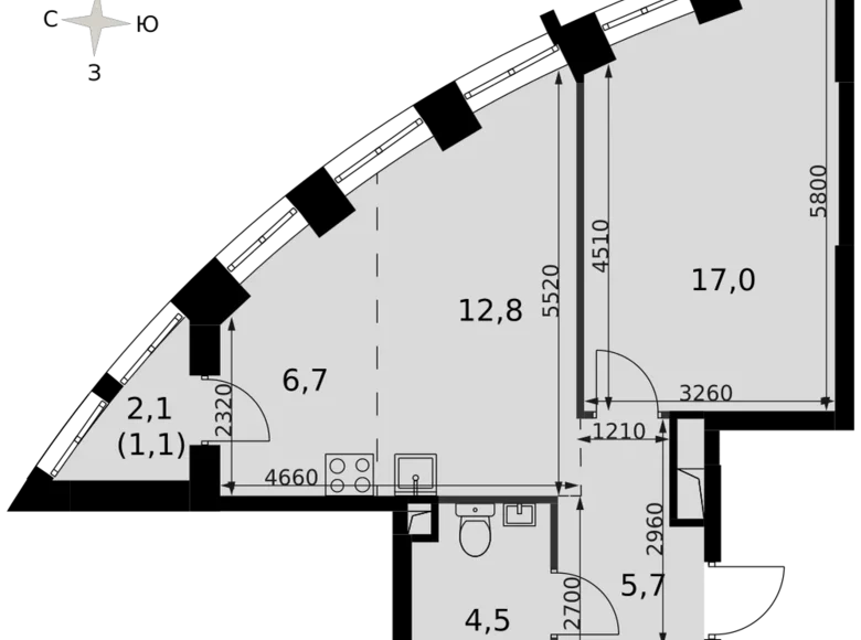 Wohnung 1 zimmer 47 m² Nordwestlicher Verwaltungsbezirk, Russland