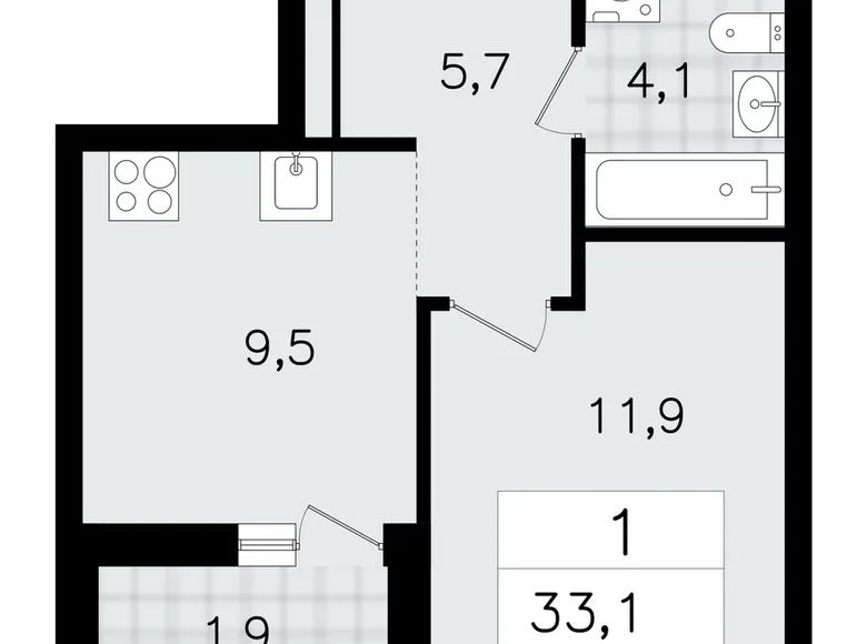 Apartamento 1 habitación 33 m² Vsevolozhsk, Rusia