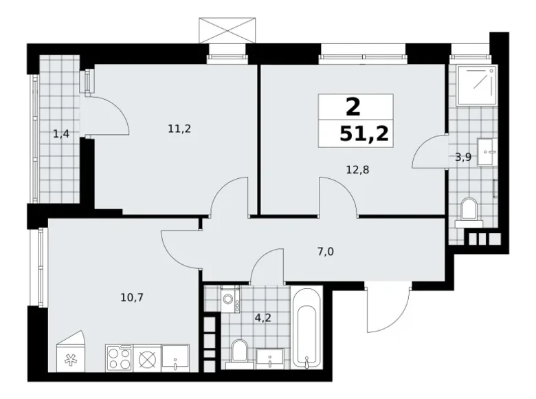 Apartamento 2 habitaciones 51 m² poselenie Sosenskoe, Rusia