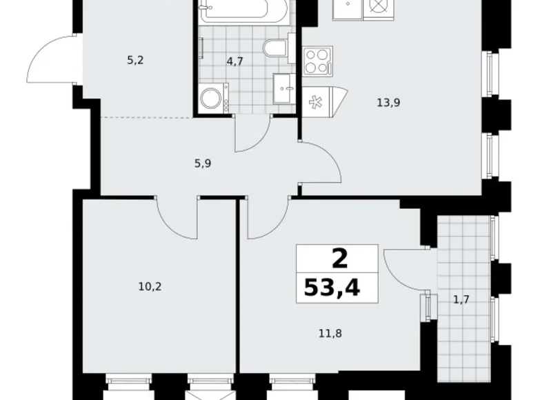Wohnung 2 zimmer 53 m² Troizk, Russland