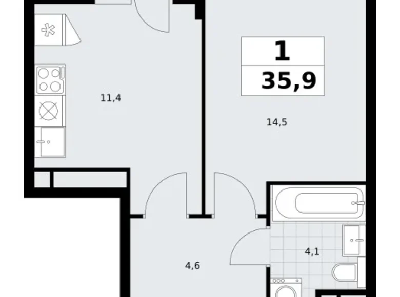 Wohnung 1 Zimmer 36 m² Postnikovo, Russland