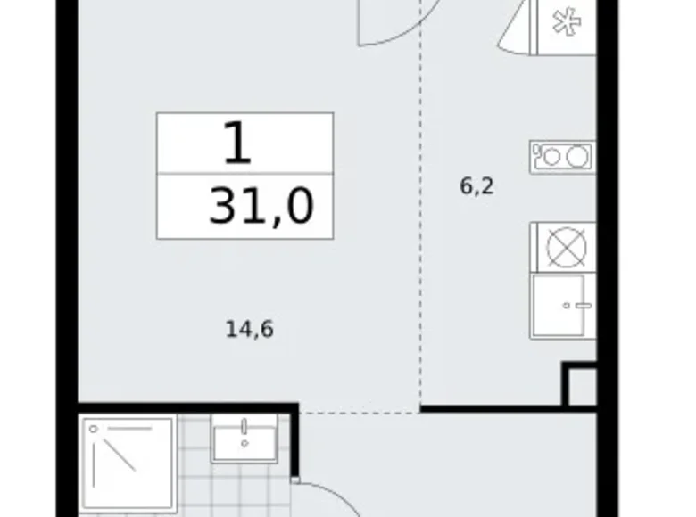 1 room apartment 31 m² Troitsk, Russia