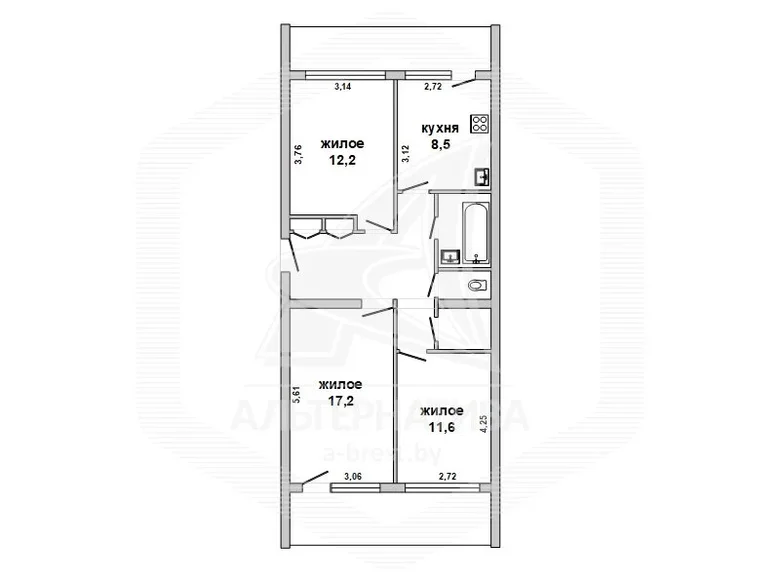 Appartement 3 chambres 67 m² Brest, Biélorussie