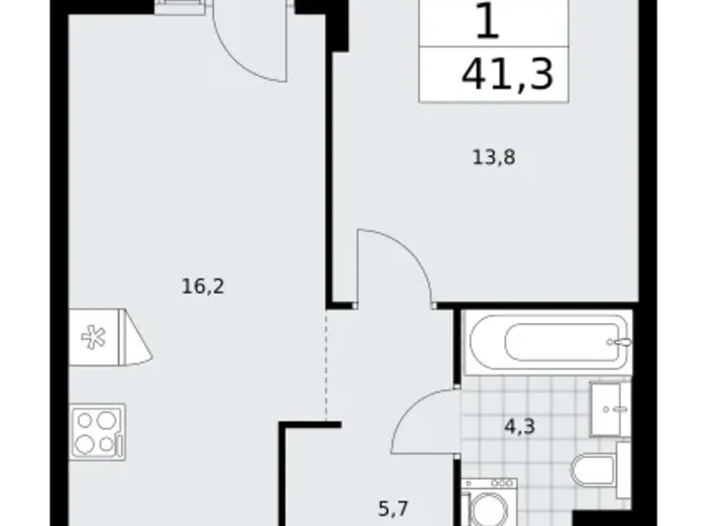 1 room apartment 41 m² Troitsk, Russia
