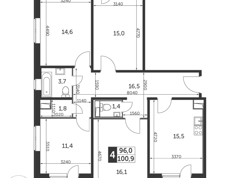 Appartement 4 chambres 101 m² Lioubertsy, Fédération de Russie