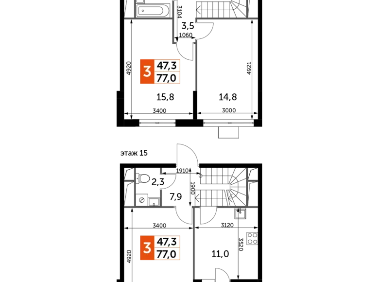 Квартира 3 комнаты 77 м² Развилка, Россия