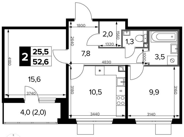 Wohnung 2 Zimmer 53 m² Chimki, Russland