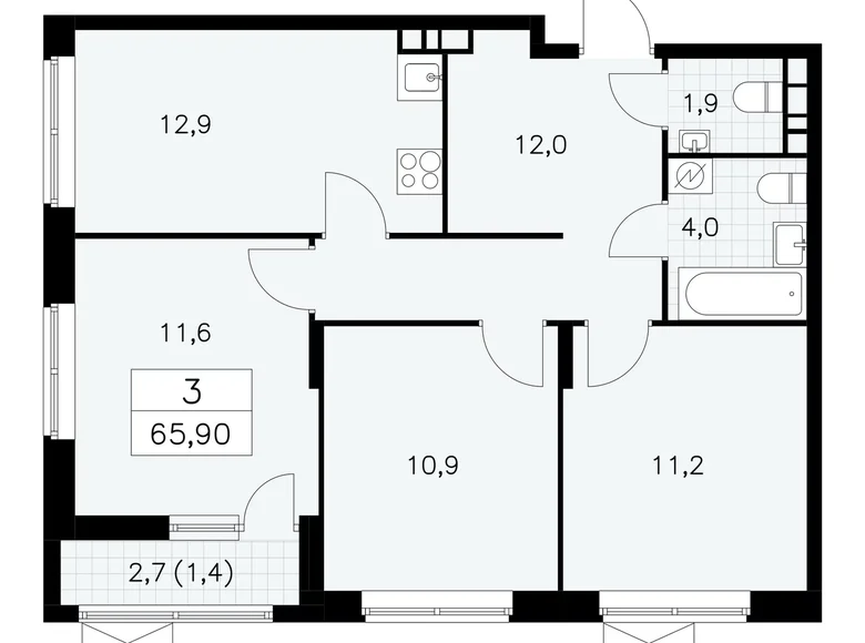 Mieszkanie 3 pokoi 66 m² poselenie Sosenskoe, Rosja