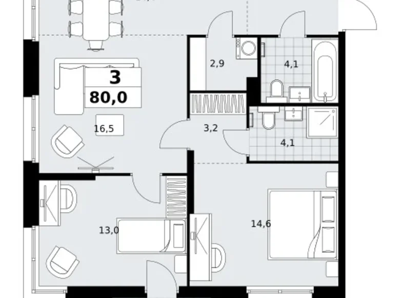Квартира 3 комнаты 80 м² район Коммунарка, Россия